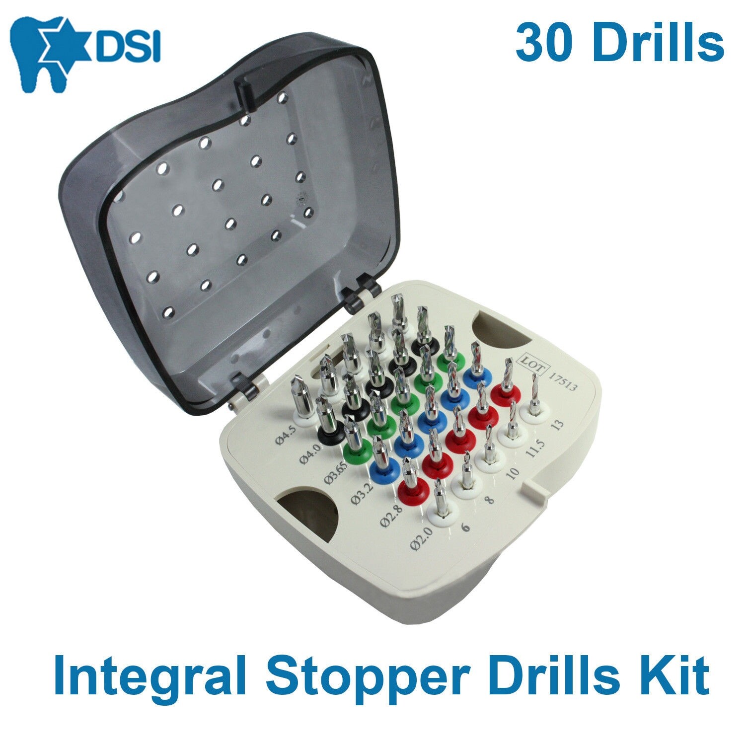 DSI Dental Implant 30 Drills Integral Stopper Kit Surgical External Irrigation