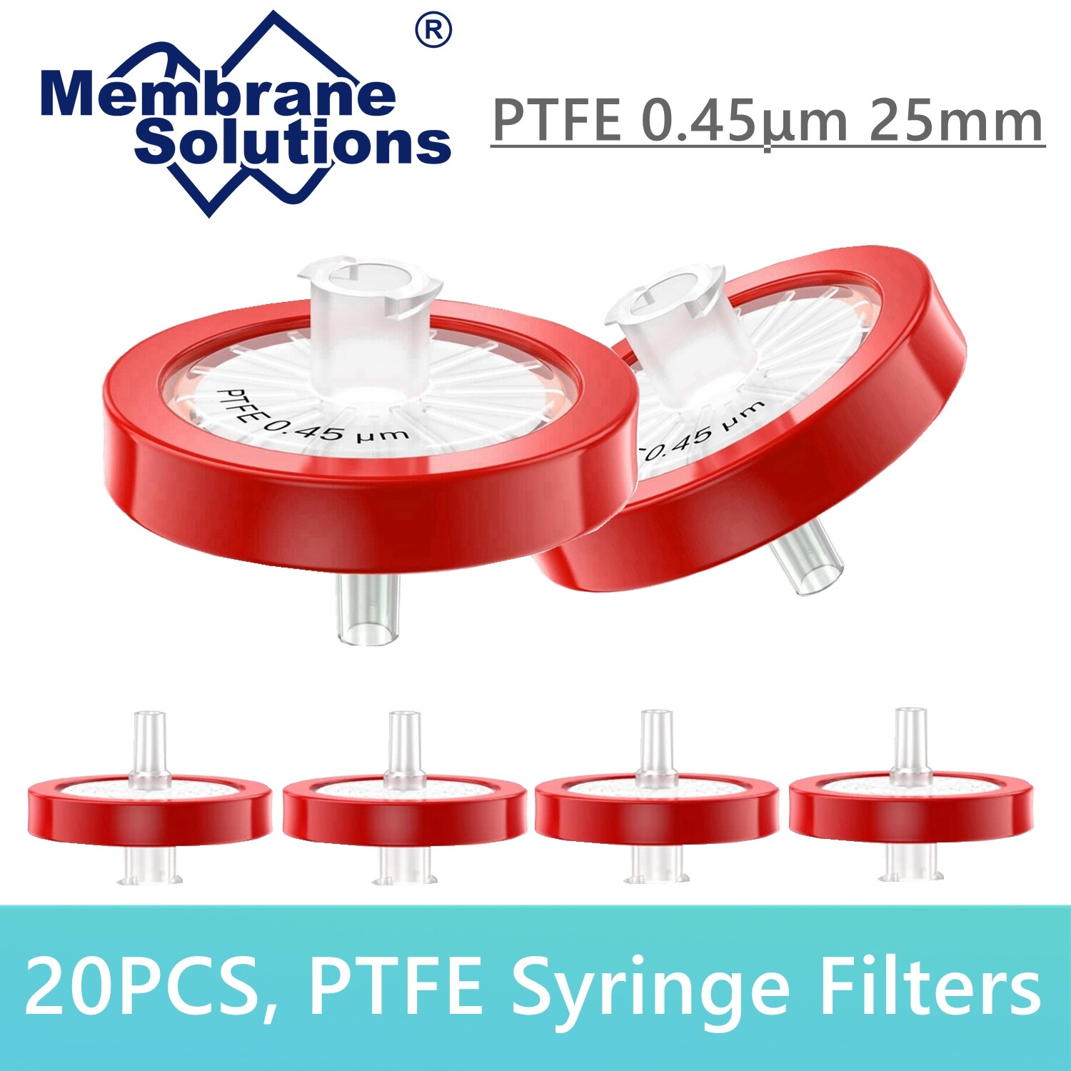 25mm Hydrophobic PTFE Syringe Filter 0.45μm Non-Sterile,for Lab HPLC,GC/MS,20pcs