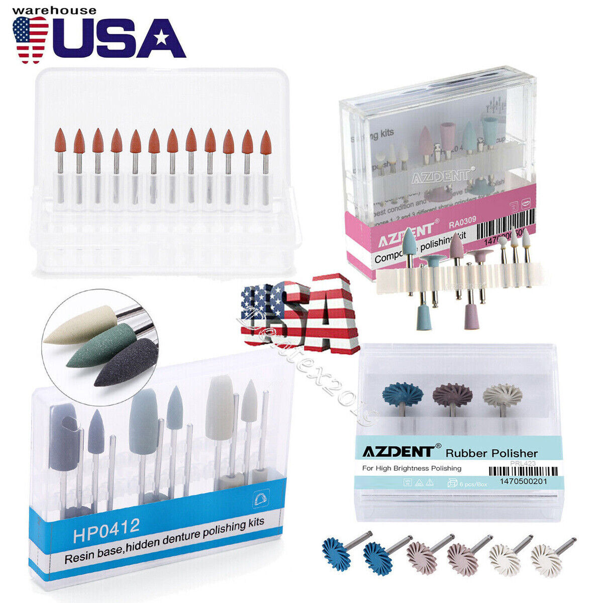AZDENT Dental Diamond Burs Cups Composite Polishing Kit For Low Speed Handpiece