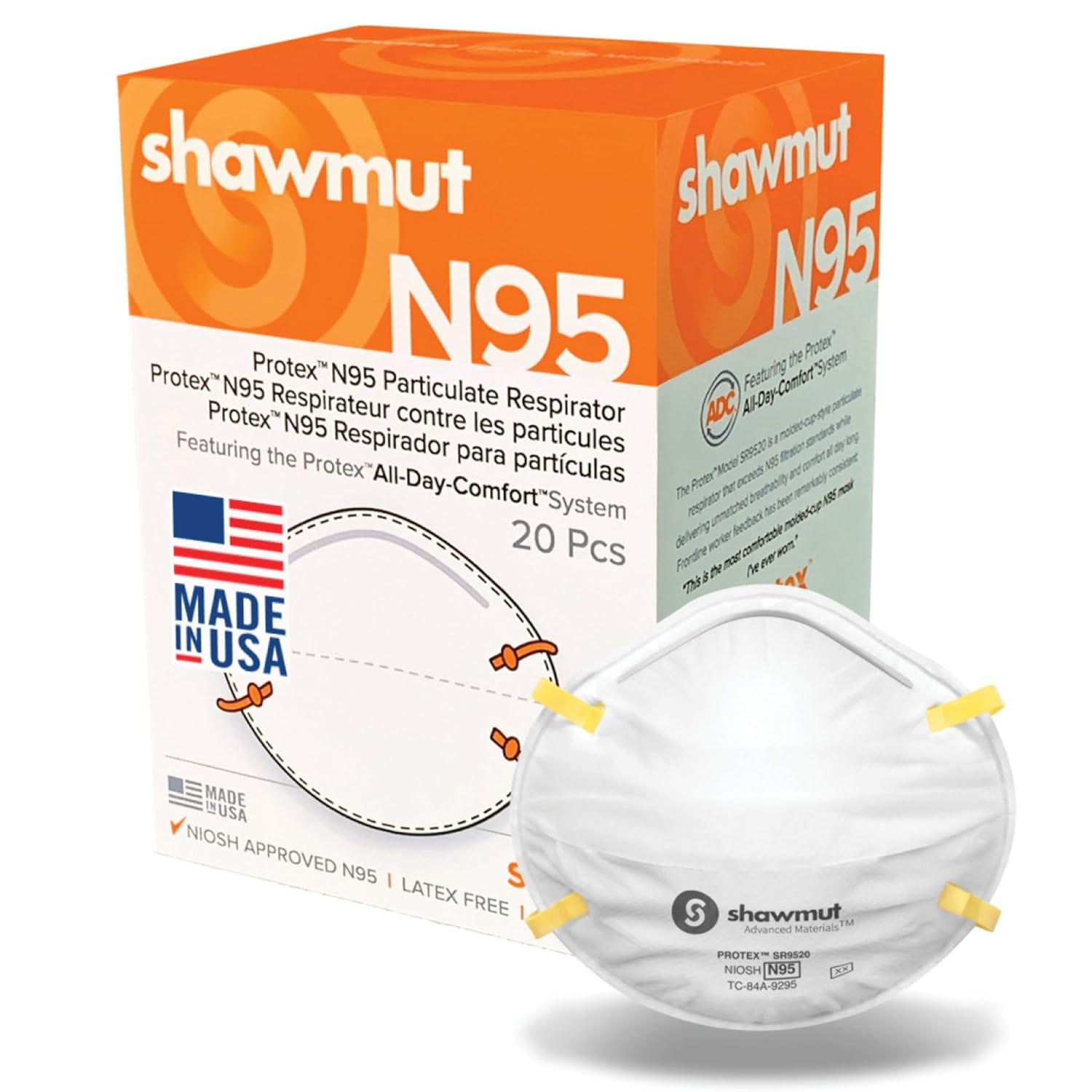 Shawmut Protex™ N95 Mask, Made in the USA NIOSH Approved, Particulate Respirator