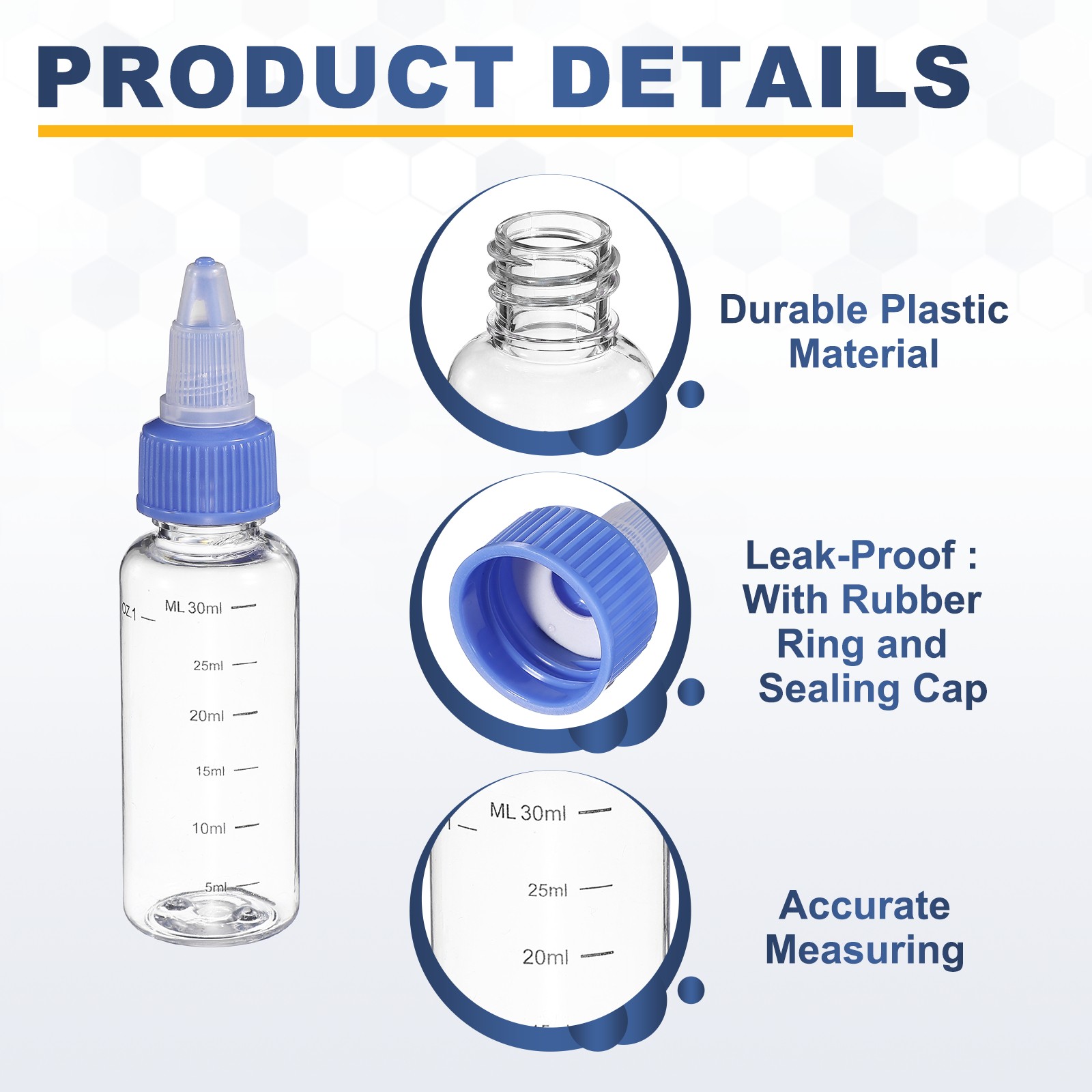 3 Pcs 30ml (1oz) Plastic Dispensing Bottle with Twist Cap, Transparent/Blue