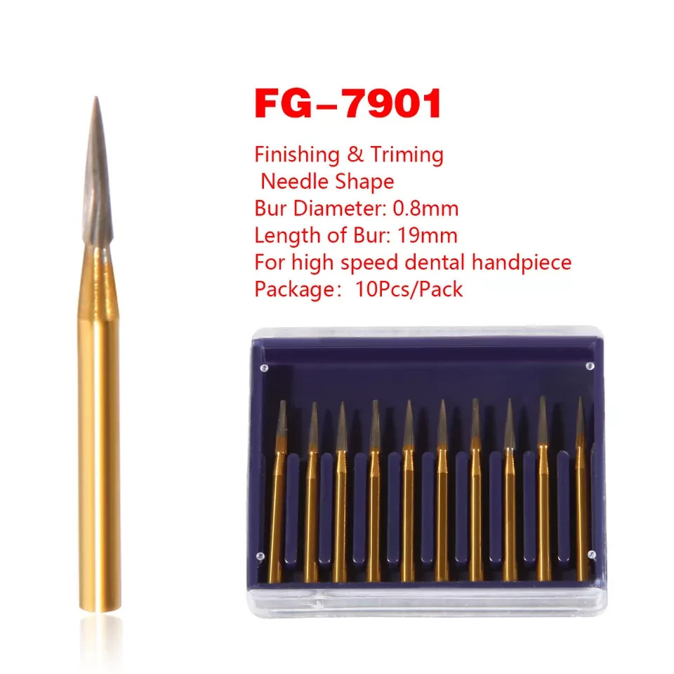 10Pcs Dental Tungsten Carbide Burs Trimming & Finishing Steel FG7901 7902 7903