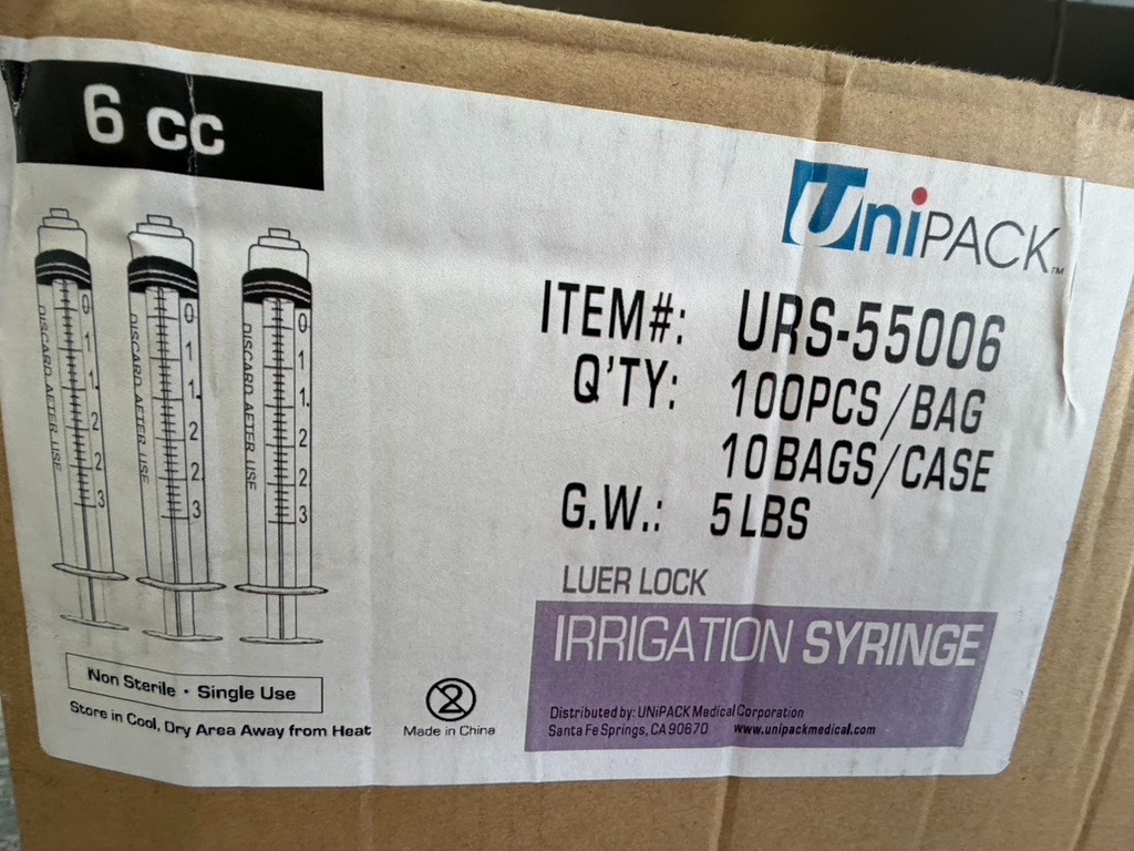 Unipack Medical Luer Lock Irrigation syringes – 6CC Syringes 100OCS/BAG