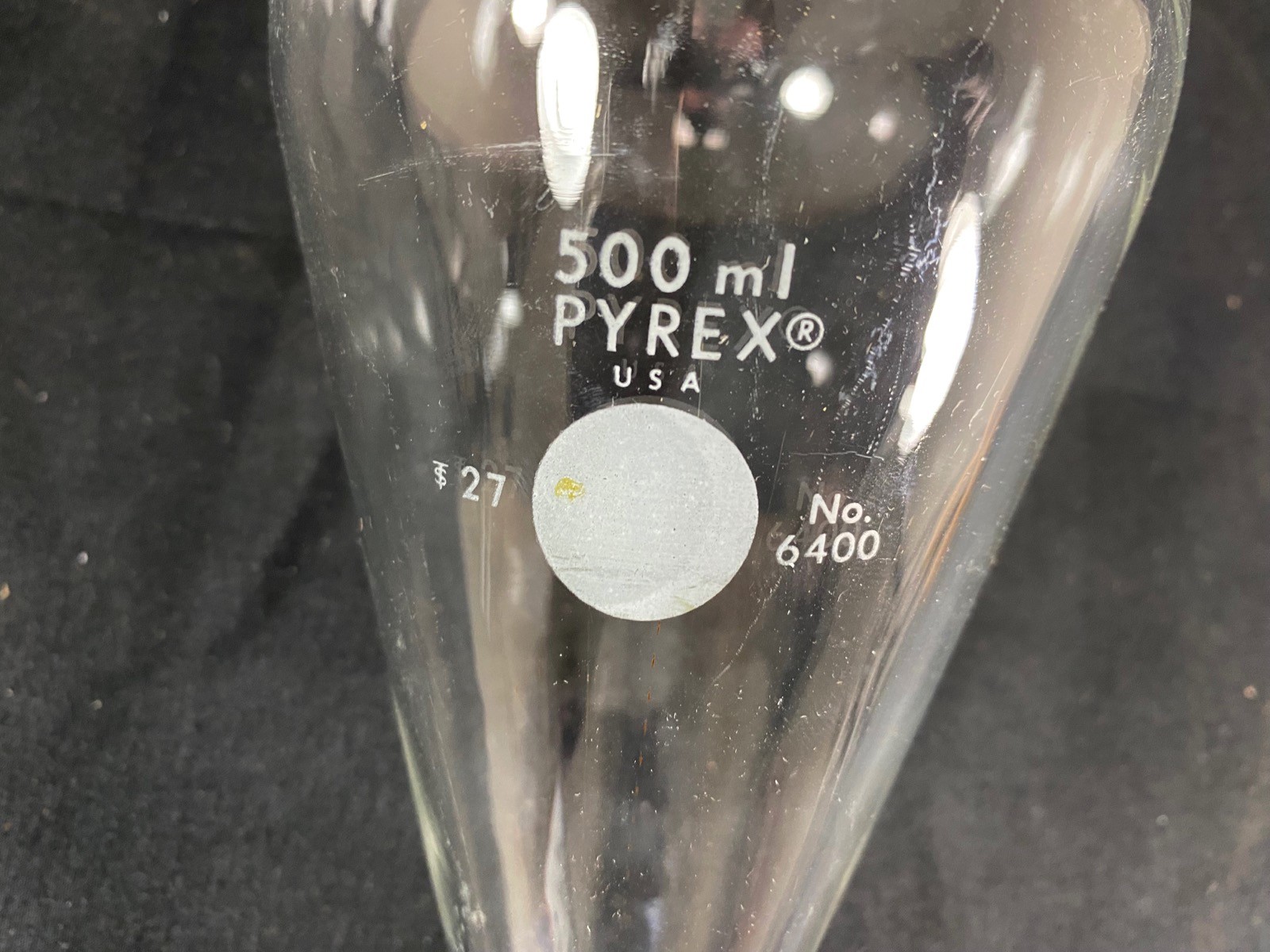 PYREX Glass 500mL Squibb #27 Stopper 4mm Stopcock Separatory Funnel 6400-500