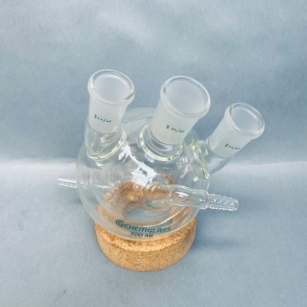 Chemglass Round Bottom Flask 3 Neck 29/42 CN 24/40 SN Heavy Wall 500mL Jacketed