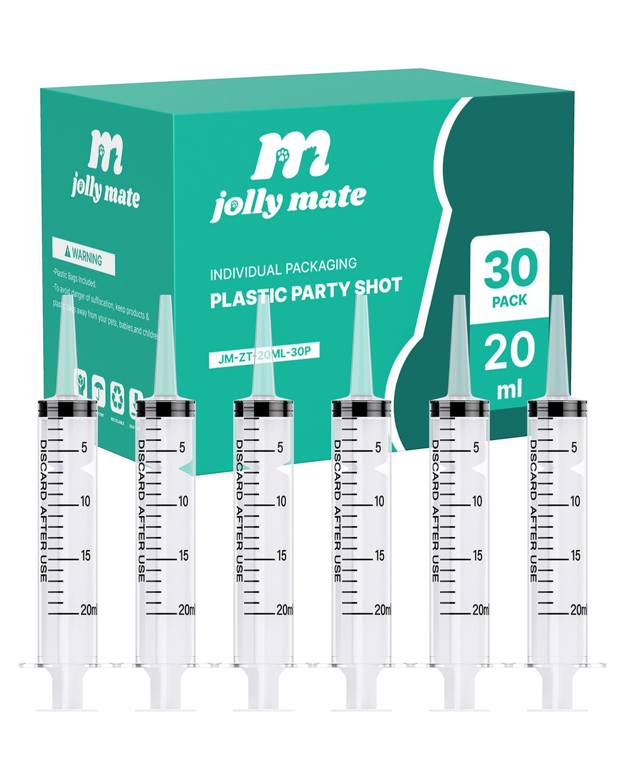 JollyMate 30 Pack 20ml Oral Syringe for Liquids, 20cc Syringes clear