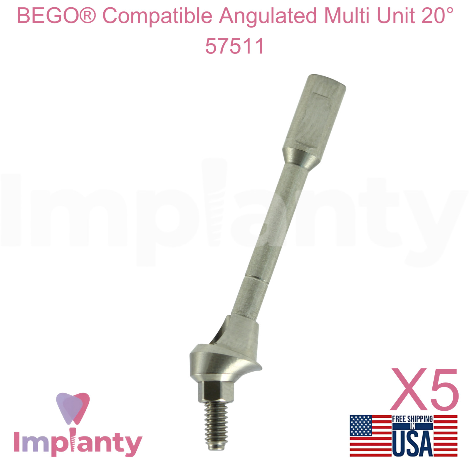 5x Bego® Compatible Angulated Multi Unit 20° 57511 Prosthetic Ø3.25mm & Ø3.75mm