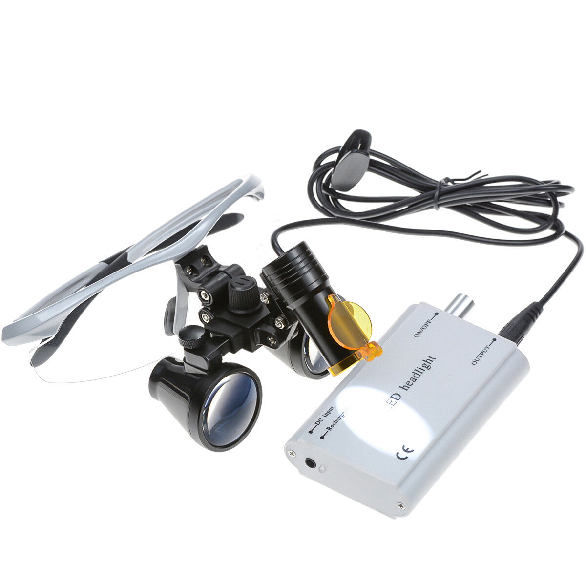 Dental 5W LED Headlight+Light Shield+2.5X Surgical Loupe DY-008+AL-BOX Silver US