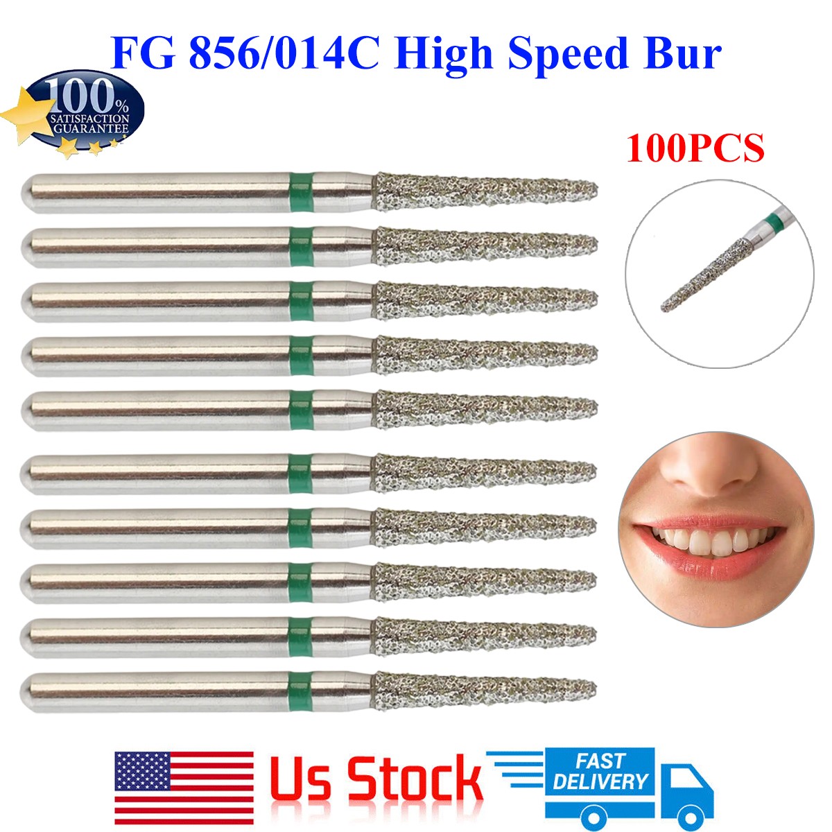 Dental Diamond Burs FG 856/014C Round End Taper Coarse Grit Friction Grip 100PC