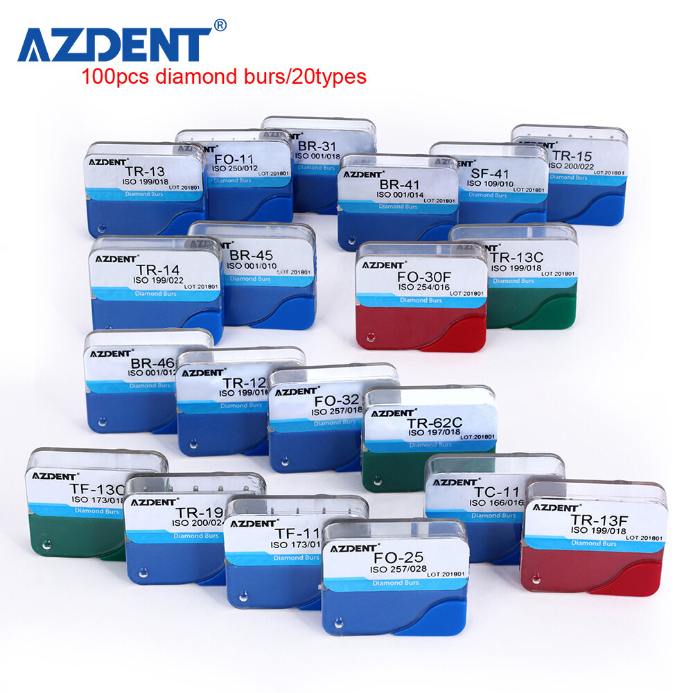 AZDENT Dental Diamond Burs Kit for High Speed Handpiece Medium FG 1.6MM Bur
