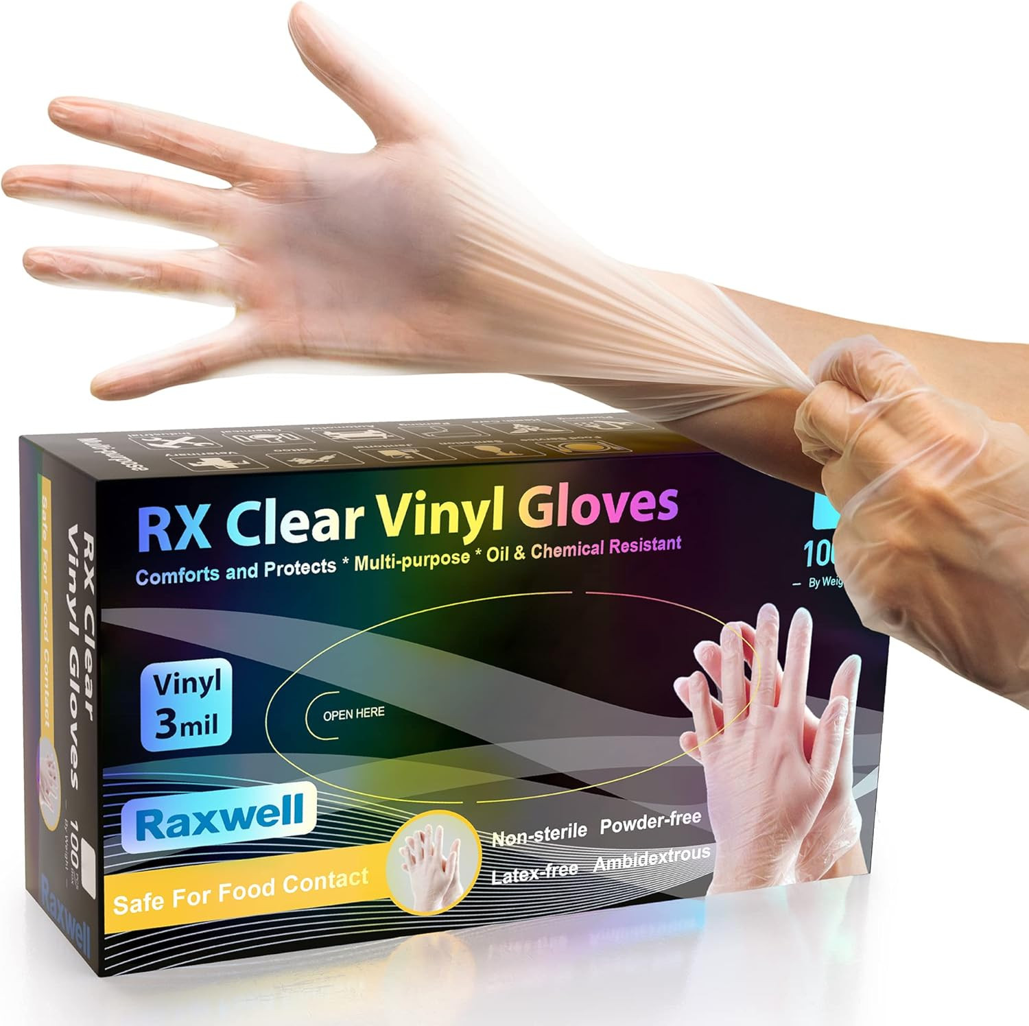 3 Mil Clear Vinyl Gloves – Food Grade Disposable Gloves – Tear Resistant Latex F