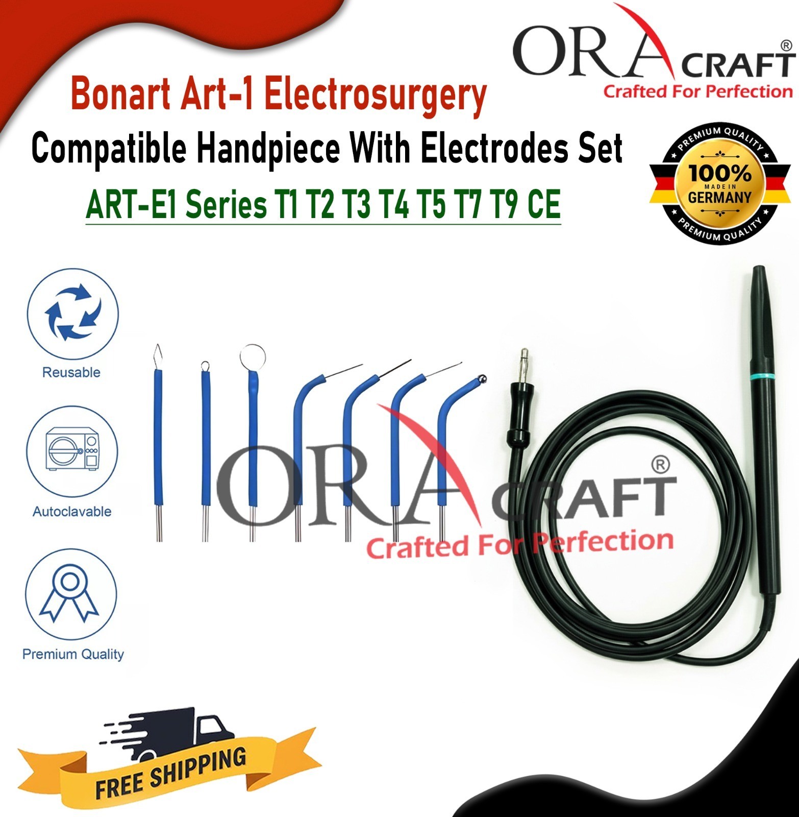 Bonart Tip Blue Electrodes With Handpiece ART-E1 Series T1 T2 T3 T4 T5 T7 T9 CE