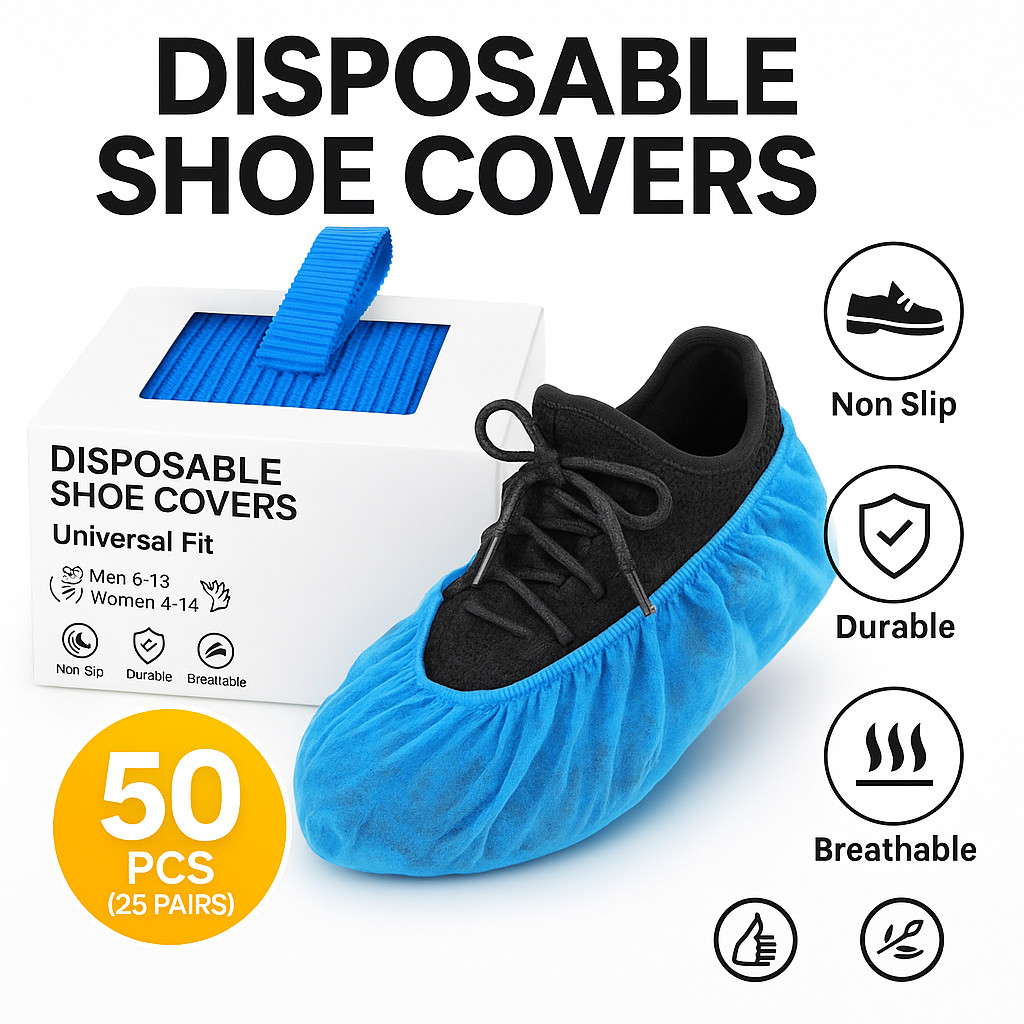 50Pcs Disposable Shoe Covers Non Woven Booties for Shoes Non Slip Durable Blue
