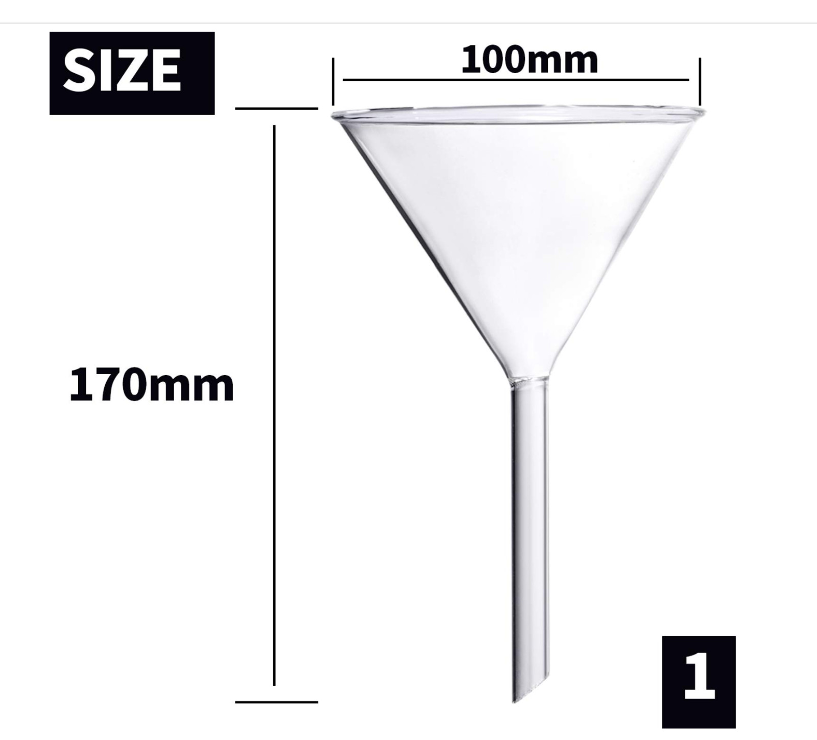 Glass Funnel Set, 4 Pcs Lab Borosilicate Glass Funnels, 100mm (170mm Length), 75