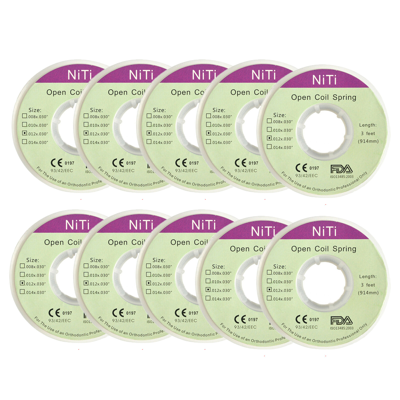 Dental Orthodontic Niti Open Coil Spring Spool Dia.010/012 Inch 914 mm 3 Feet