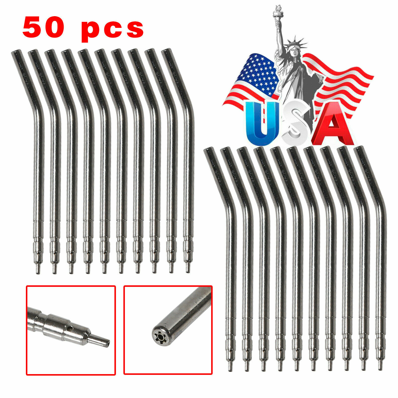 50 PCS Dental Air Water Spray Triple Syringe Solid Alloy Nozzles/Tips/Tubes