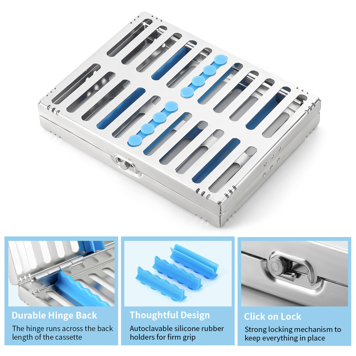 Dental Disinfection Sterilization Case Autoclavable Instrument Box 5/10/20 Grid