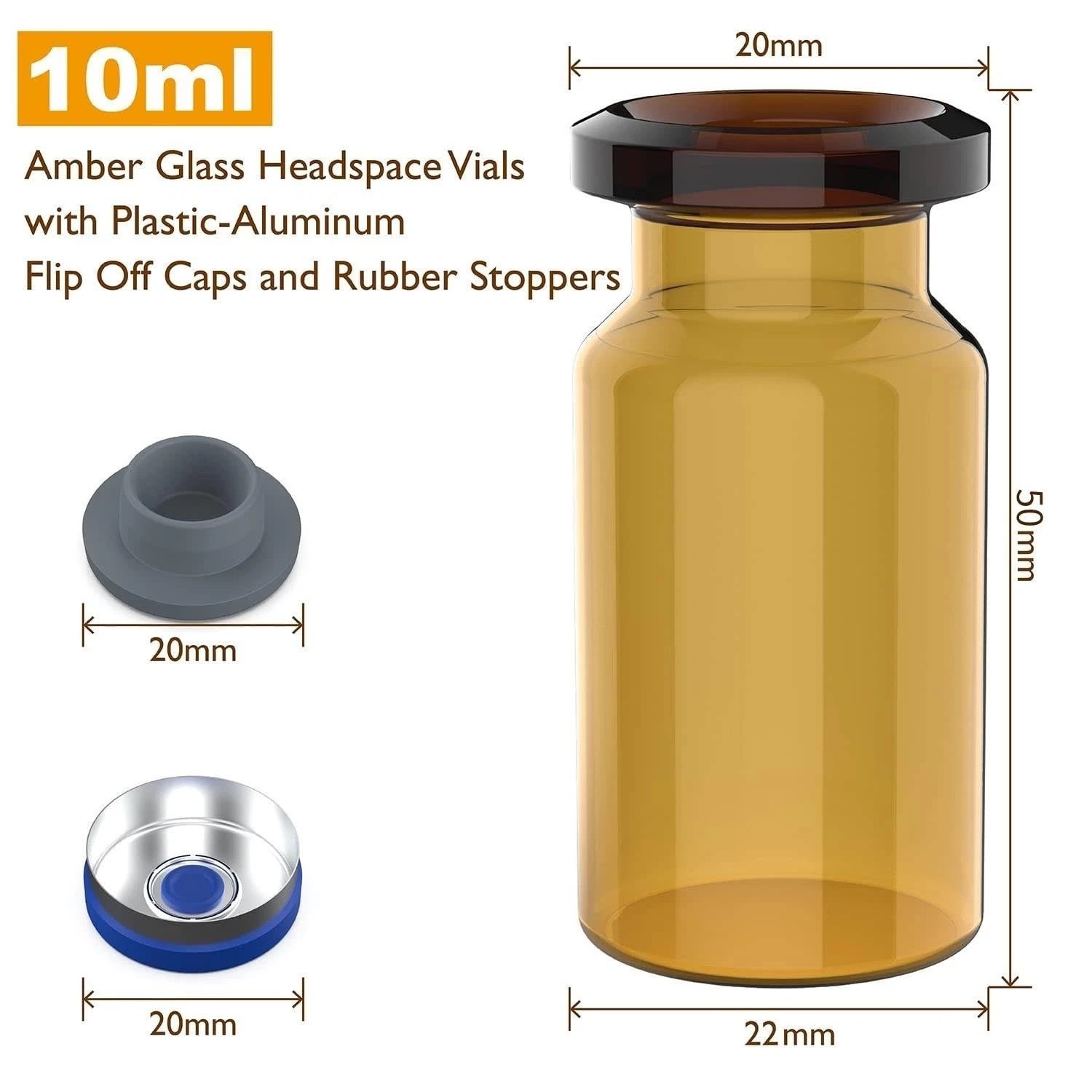 1000x 2/3/5/10/20ml Empty Sample Vials 20mm Crimp Top Headspace Lab Glass Bottle