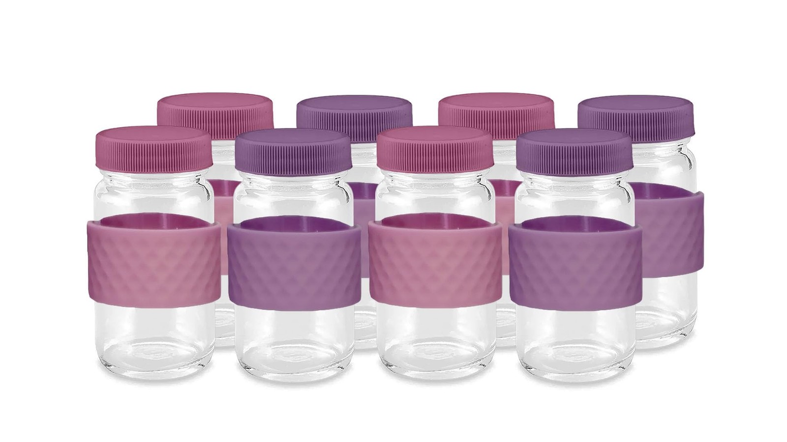 Glass Juice Shot Bottles with Caps, Clear, 2oz, Colored Small, Pink & Purple