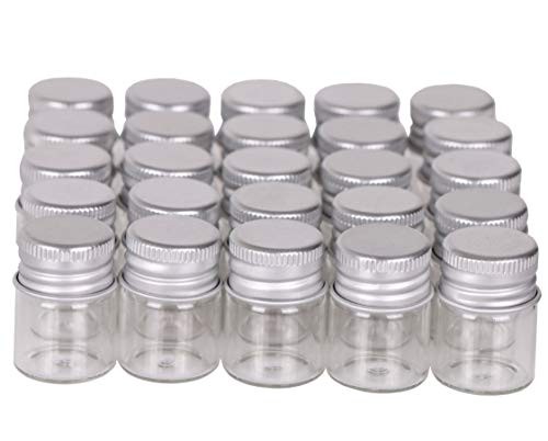 MaxMau Mini Glass Bottles with Screw Caps 5ml 24 Sets Aluminum Top Metal Lids 5