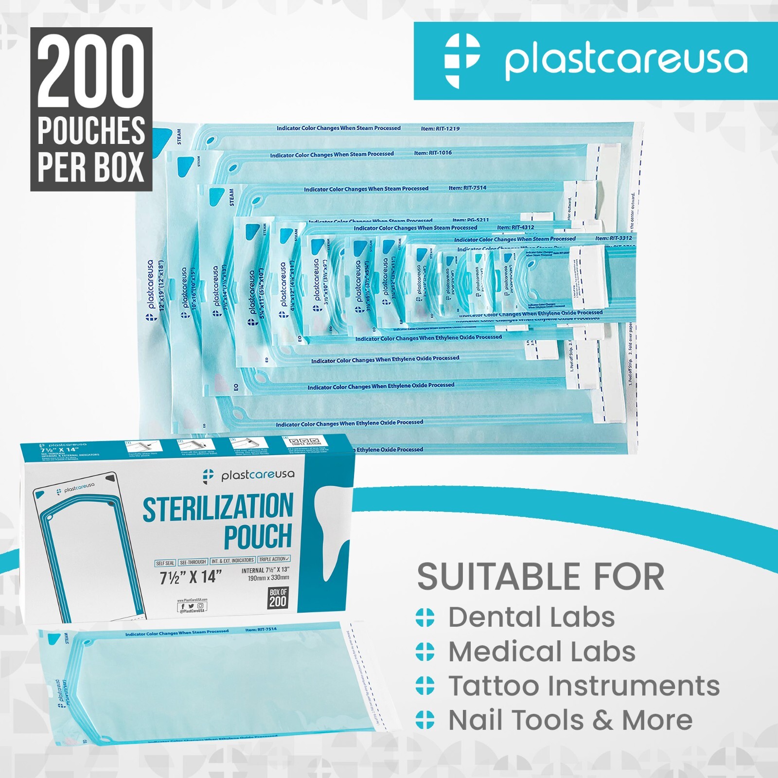 2000 7.5″ x 13″ Self-Sealing Sterilization Pouch Dental Pouches Autoclave Lab