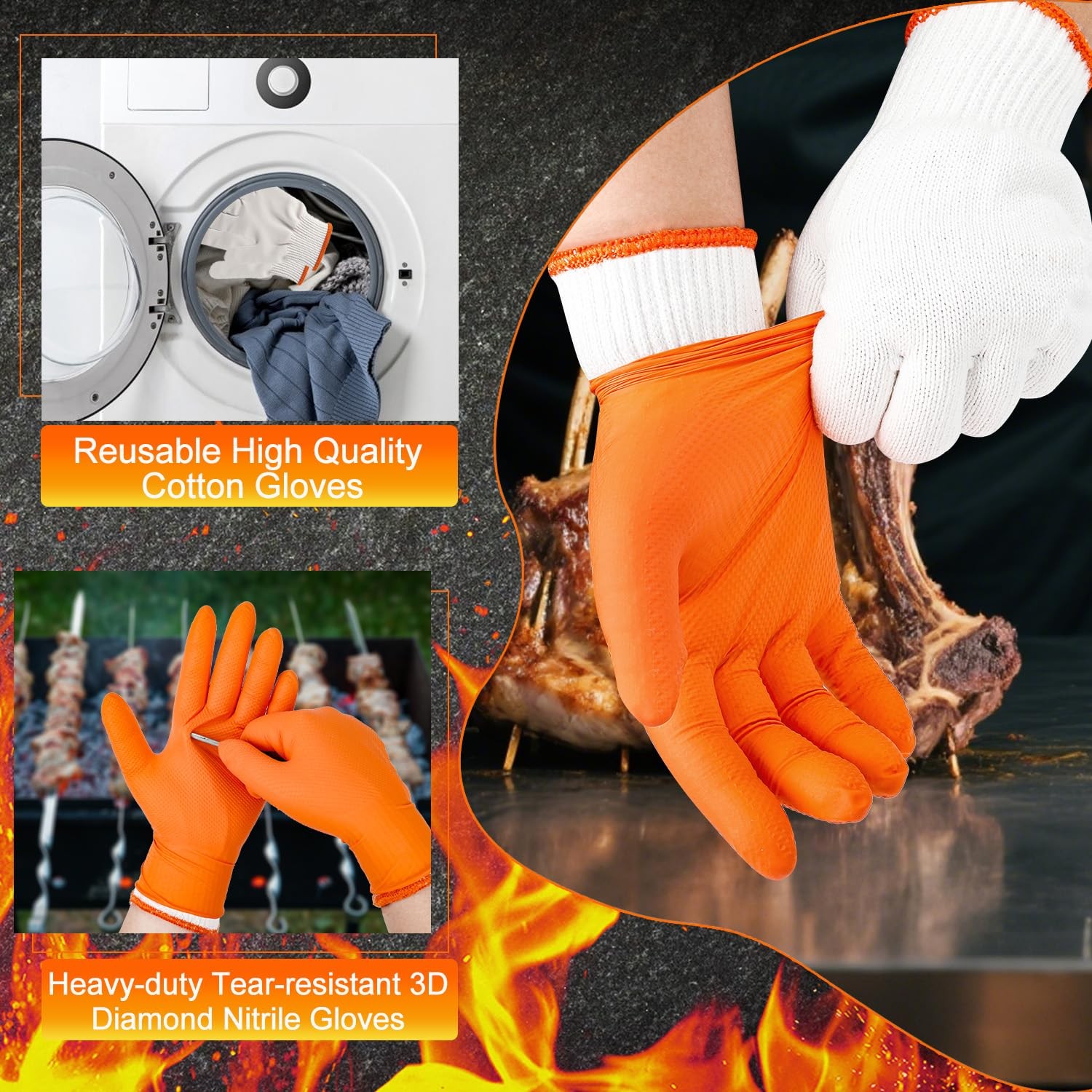 ANBOSON BBQ Gloves for Grilling Disposable Heat Resistant 100 Nitrile Gloves…