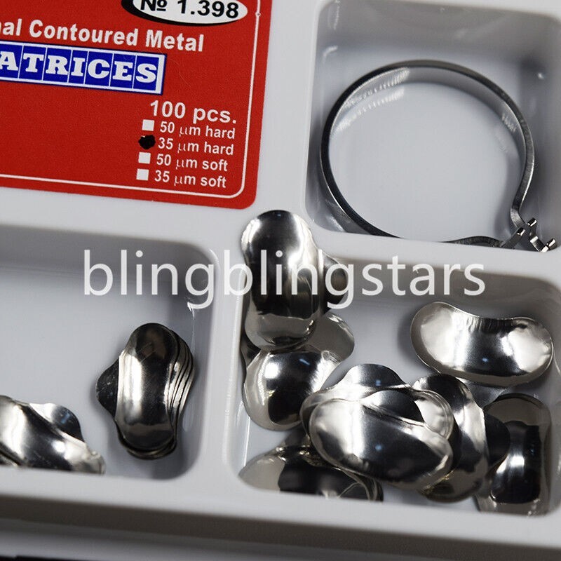 Dental Sectional Contoured Matrices Full Matrix Kit 100pcs 35 μm Hard + 2 Rings