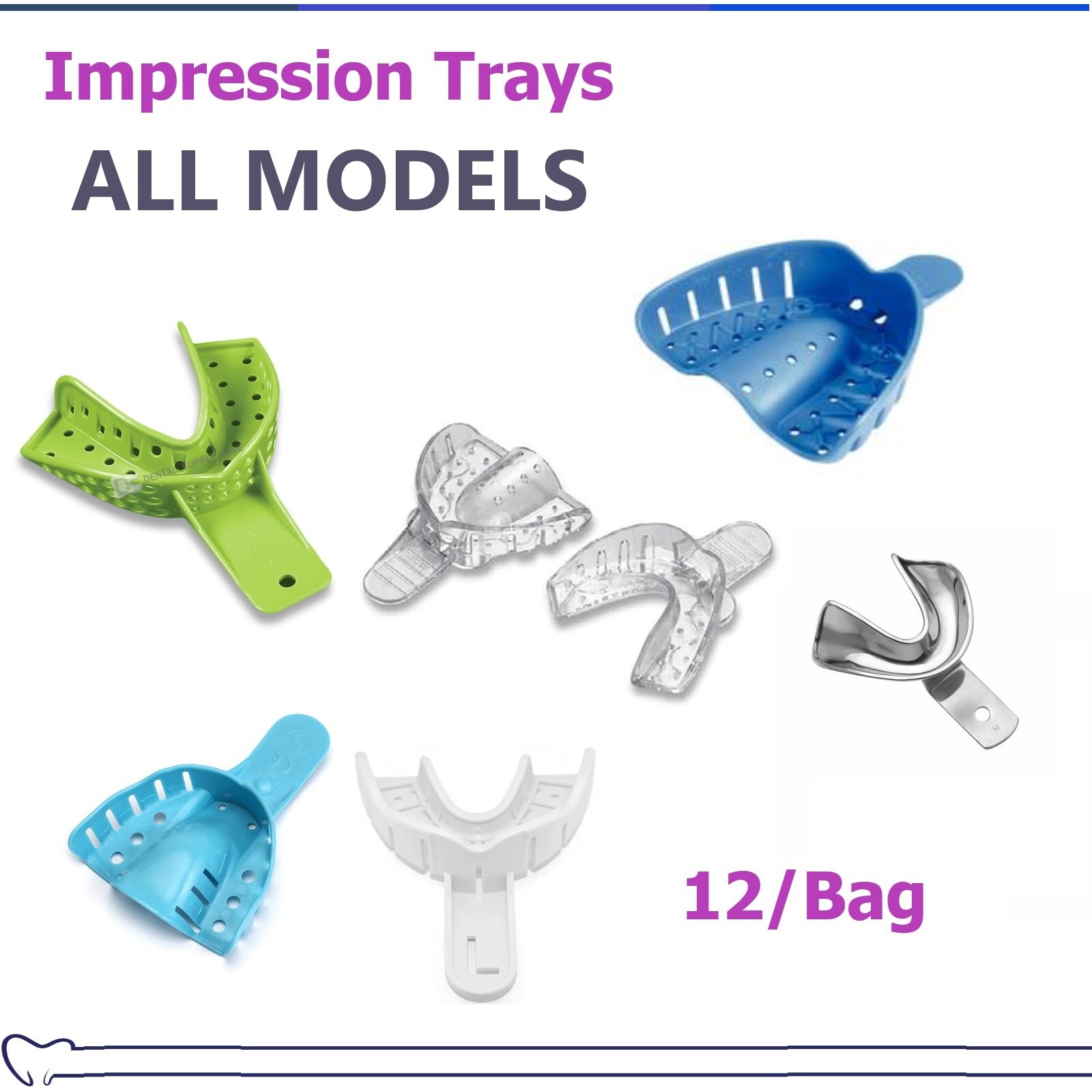 DENTAL VPS Impression Trays – All Models, 12 Sizes (X-L / L / M / S/ XS – Upper)