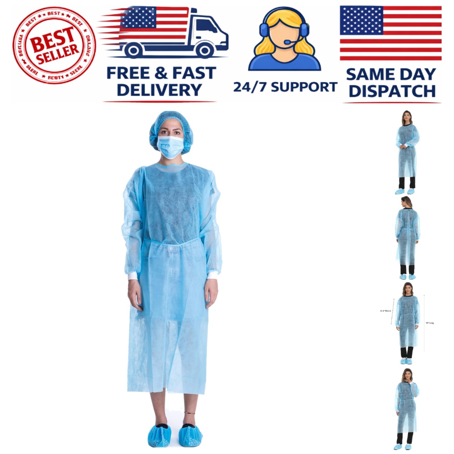Versatile Disposable Gowns for Safety – Long Sleeve, 100% Polypropylene, 15 Pack