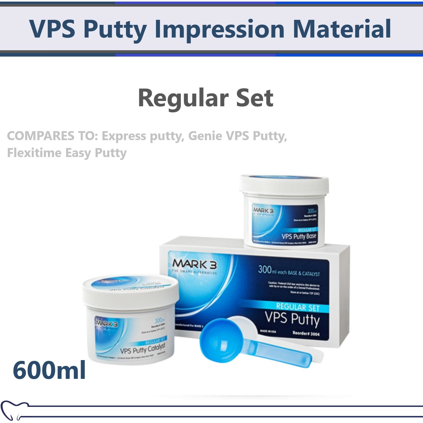 Dental VPS Putty Set VPS Impression Material Base or Catalyst 600 ml, Made in US