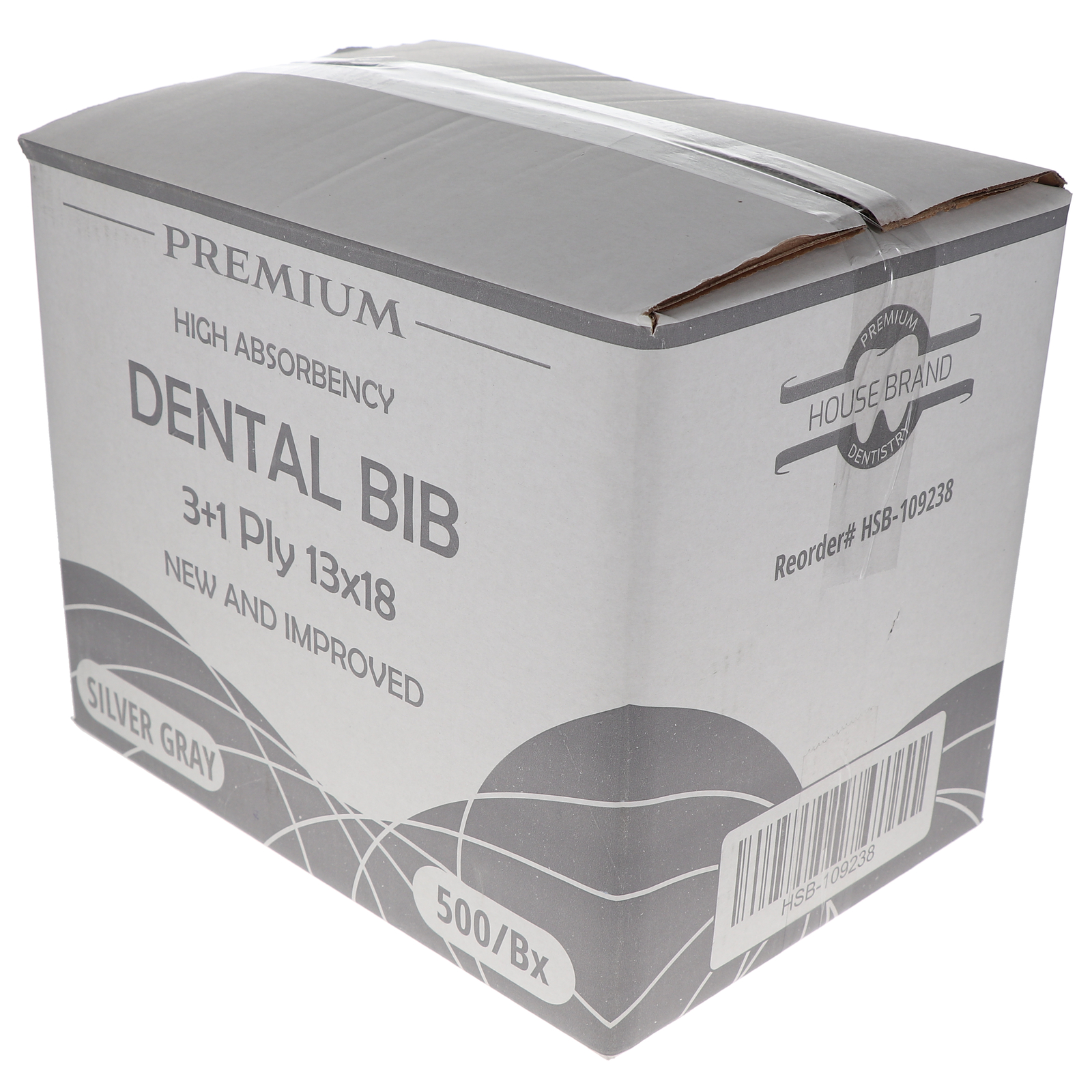 House Brand Dentistry 109238 Patient Bibs 3+1 Ply 13″ X 18″ Silver Gray 500/Pk