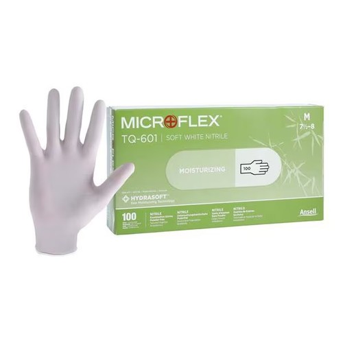 Microflex TQ-601-M Tranquility Nitrile White Gloves PF Medium 100/Bx