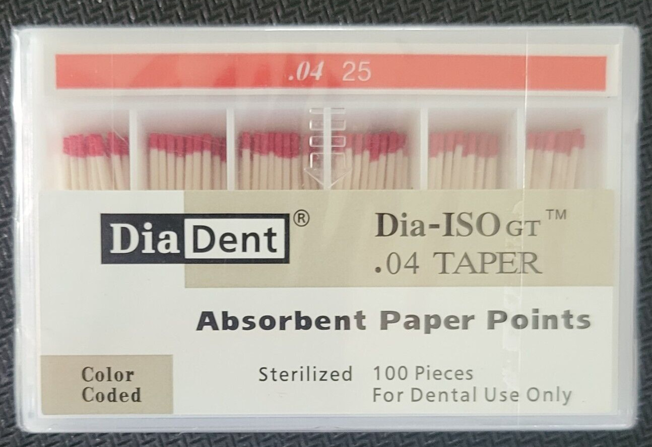 DiaDent Endodontic Dia-ISOGT .04 Taper #25 Absorbent Paper Points 100/Pk Red