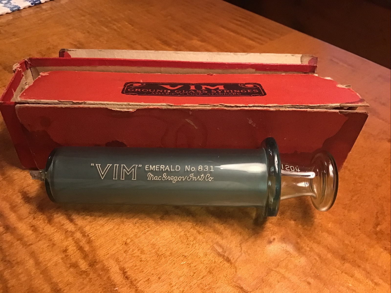 Antique Macgregor Instrument Co Boston VIM Glass 30 Cc Syringe Boxed No 831