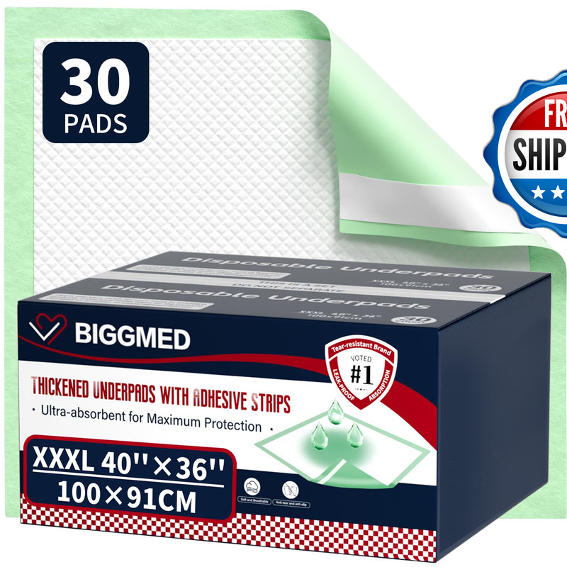 Biggmed Extra Large Bed Pads Adhesive Strips 40 X 36 Disposable Underpads For