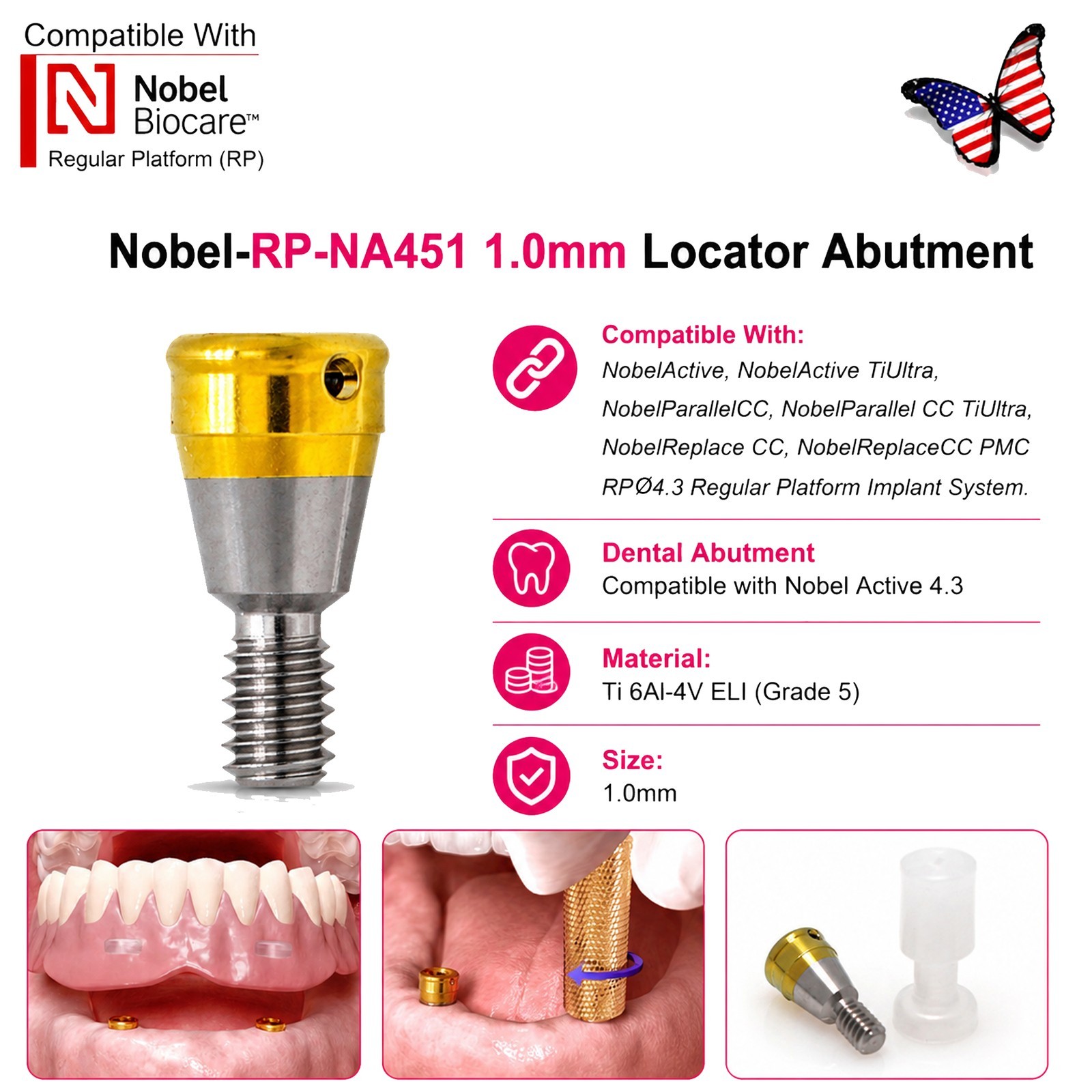 US Dental ZEST Locator Tapered Abutment Nobel Active NP & RP Conical Connection