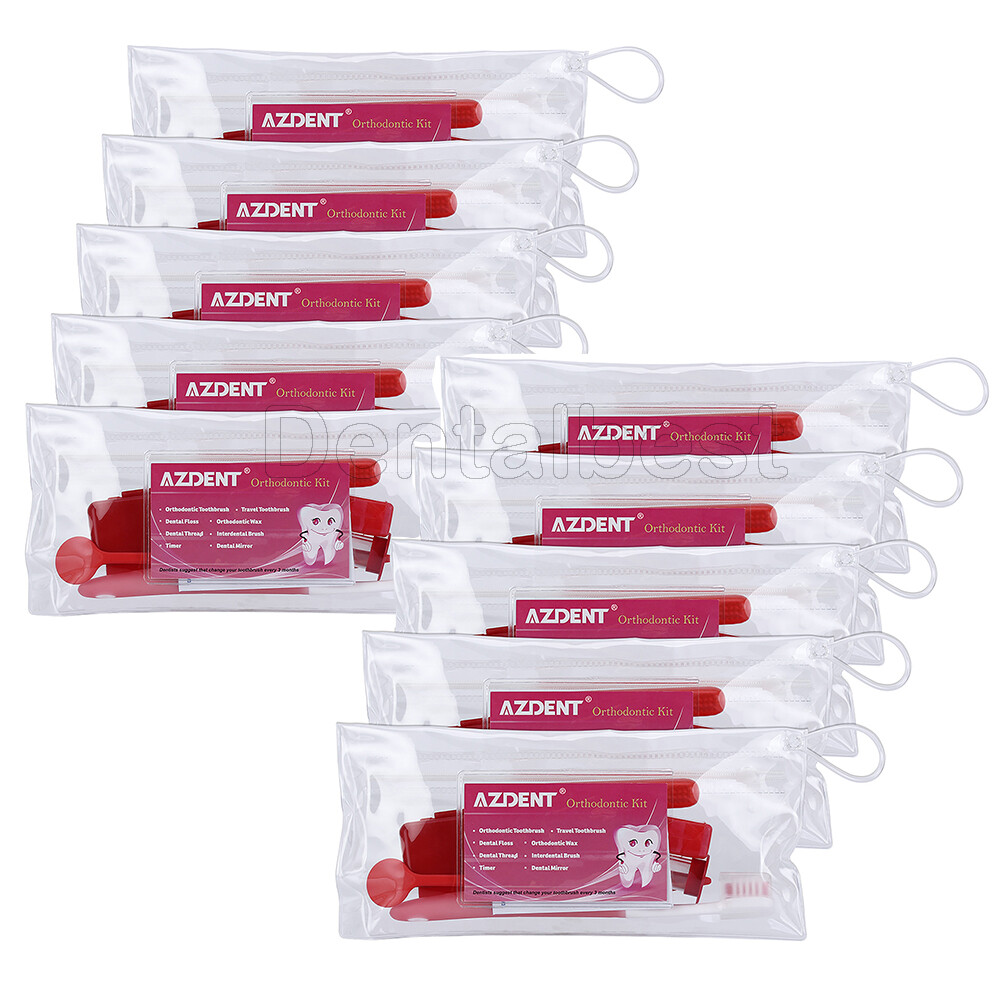10 Kits Dental Orthodontic Oral Care Kit Hygiene Clean Tools Teeth Whitening Red
