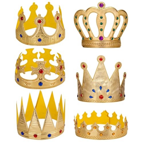 6pc Birthday King Queen Crown Foam Gold Rhinestone Party