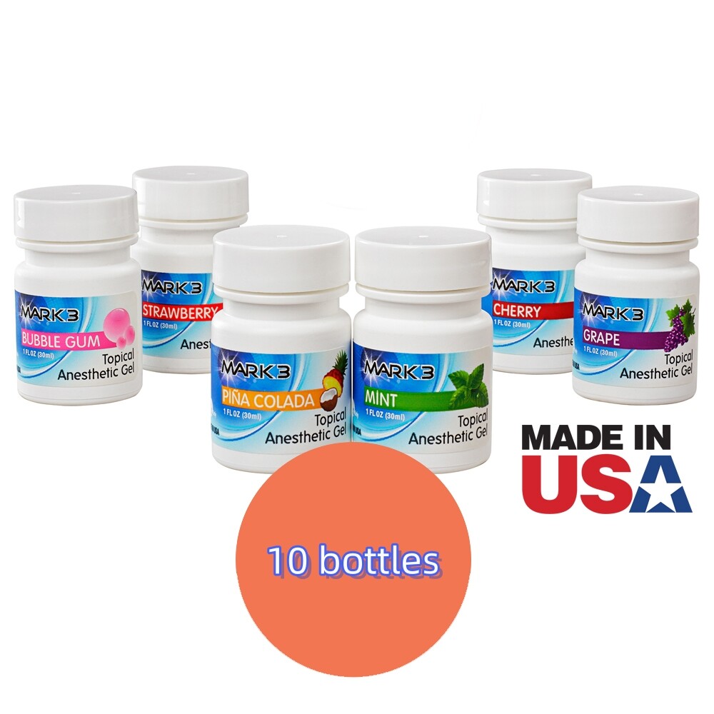 10 Bottles MARK3 Dental Topical Anesthetic Gel 20% Benzocaine 1oz Jar Made in US