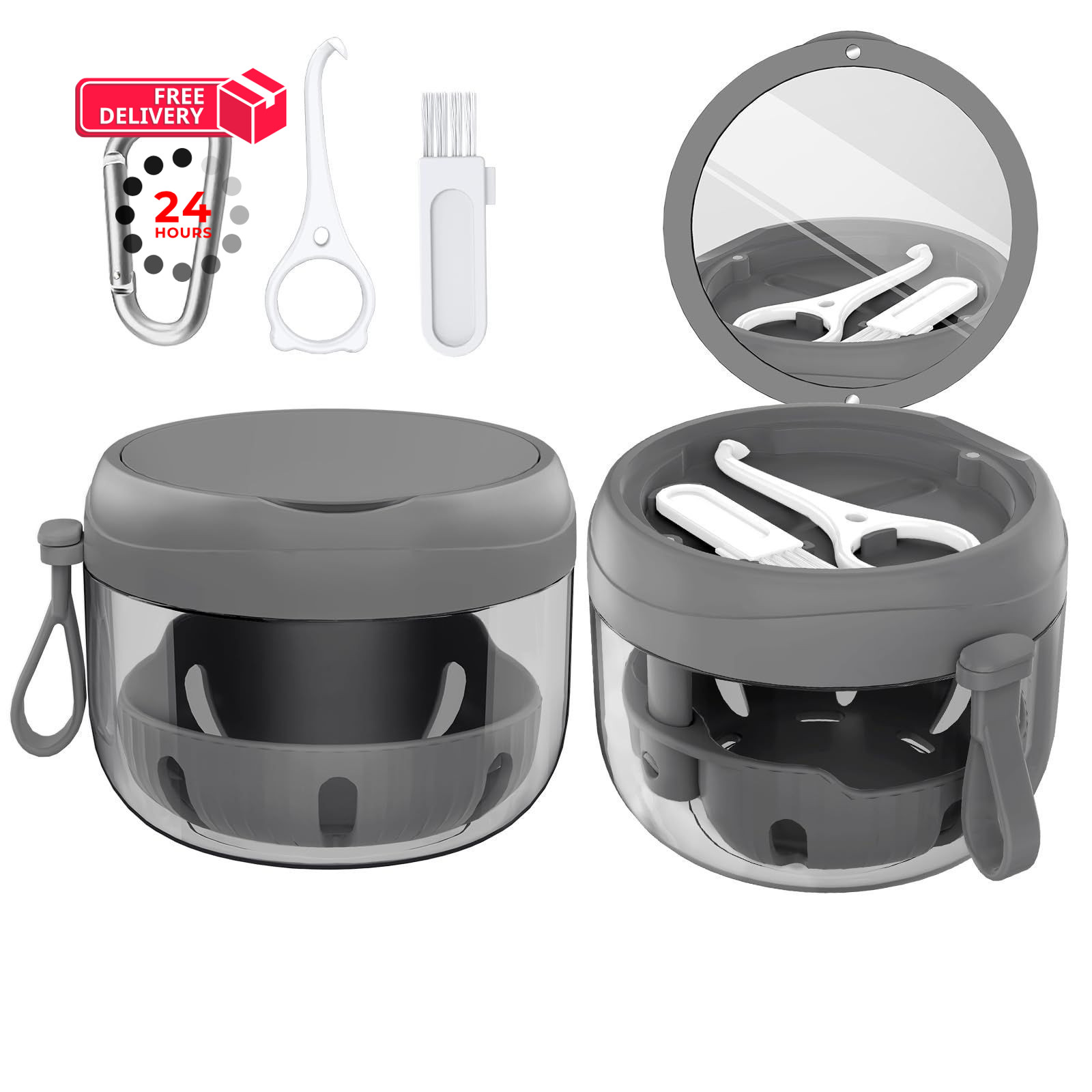 Denture Bath Box Cup, Leak Proof Cup Kit Portable Large, Black