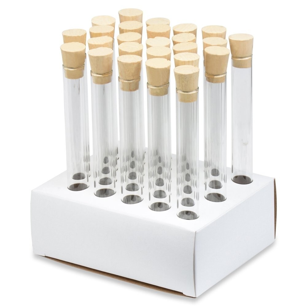 16X150mm Test Tubes Cork Stoppers Cardboard Rack, Borosilicate 23ml (Pack of 25)