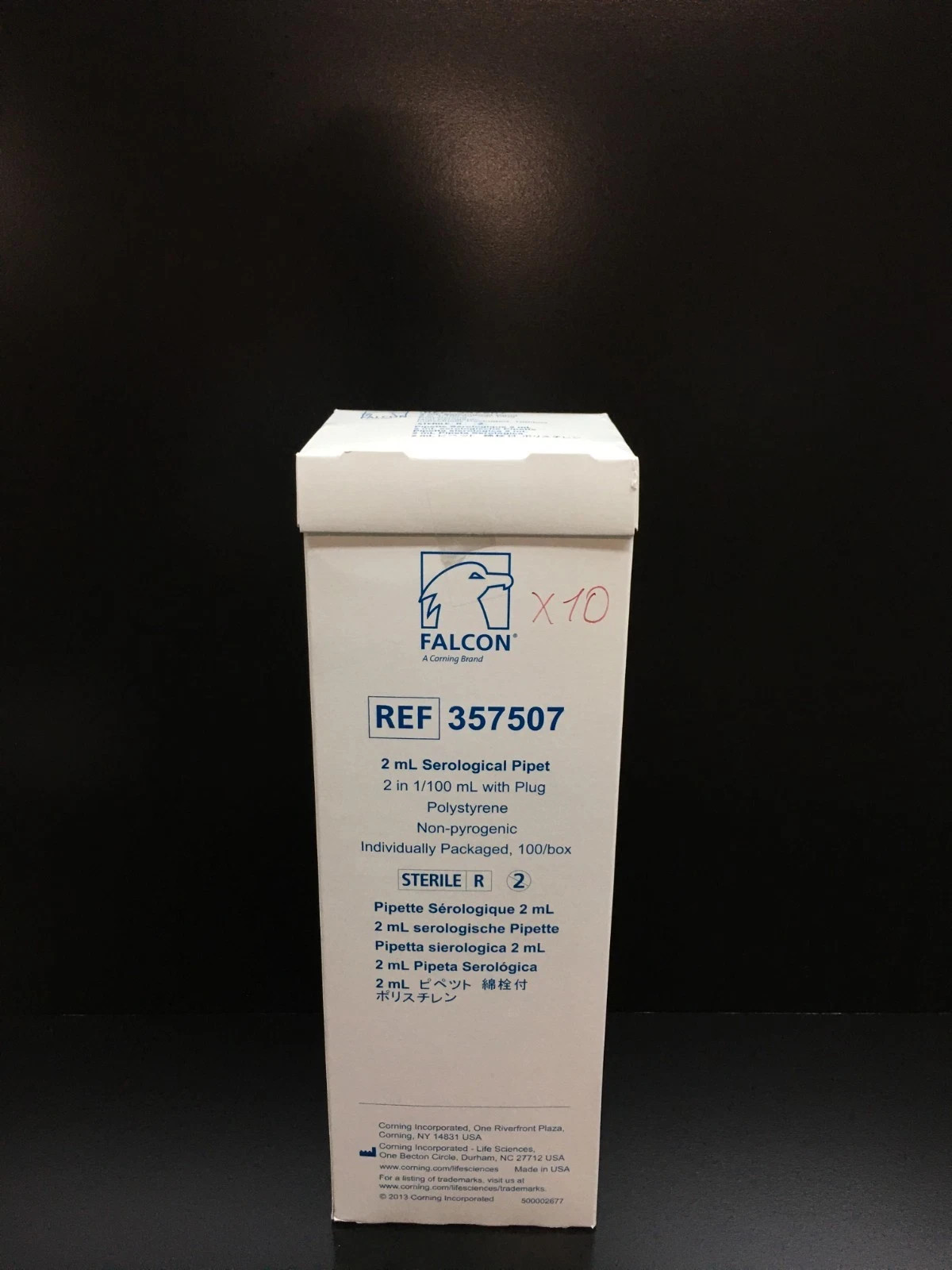 Corning Falcon REF 357507 Serological Pipette 2mL 2in with Plug Lot 10 Packs