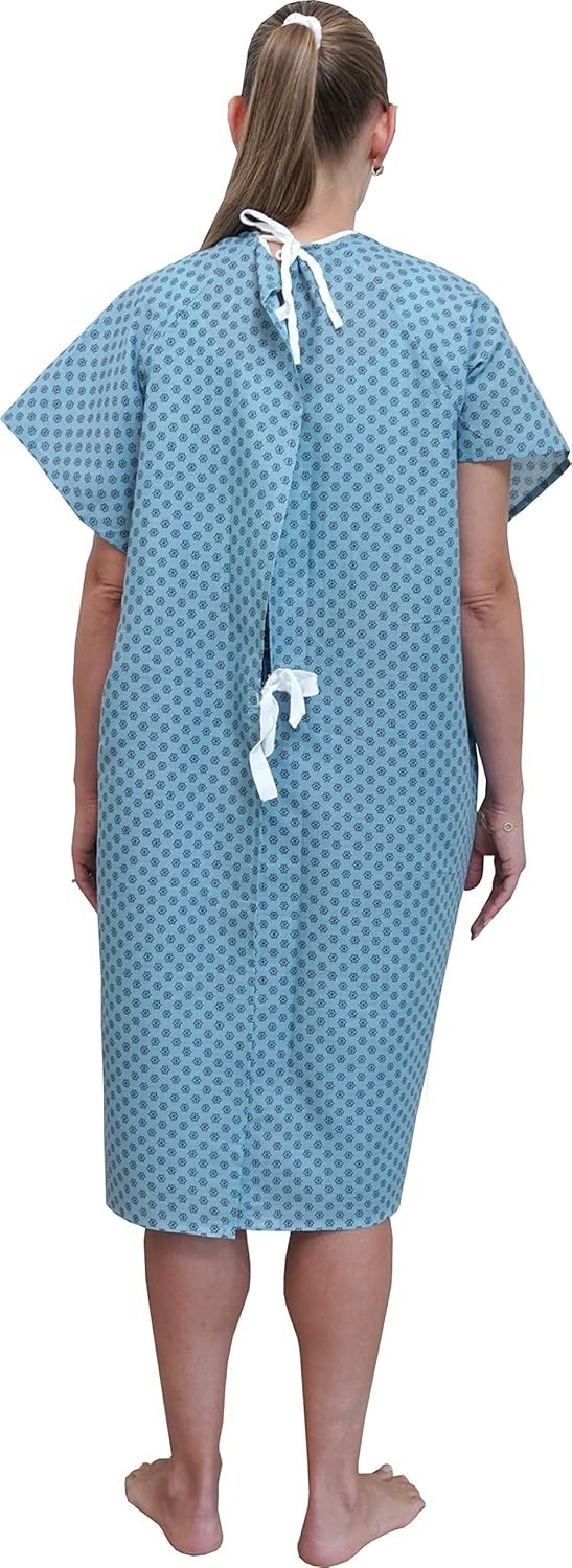 3 Pack – Blue Hospital Gown with Back Tie / Hospital Patient Gown with Ties -…