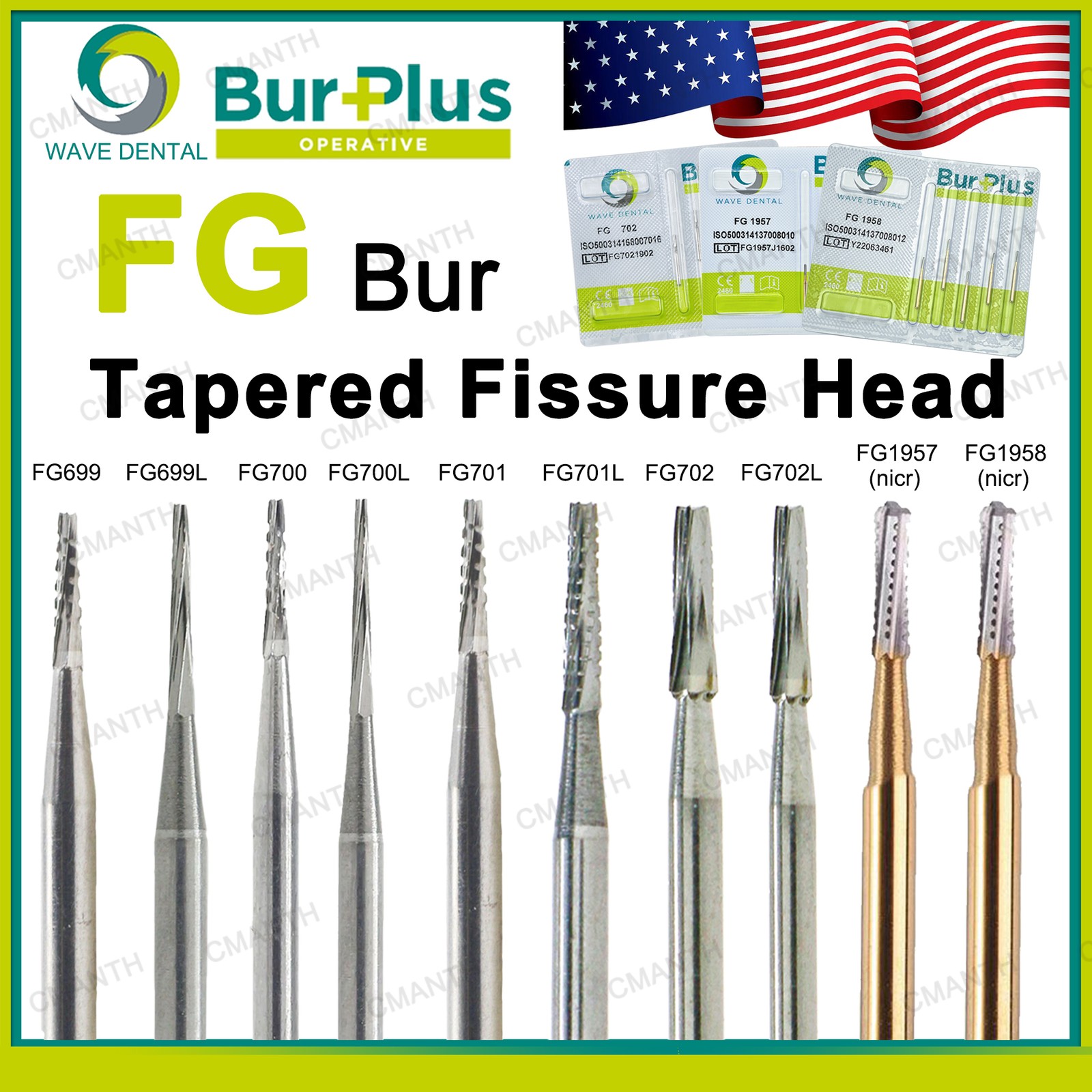 WAVE Dental Diamond Tungsten Carbide Burs Drill FG for High Speed Handpiece