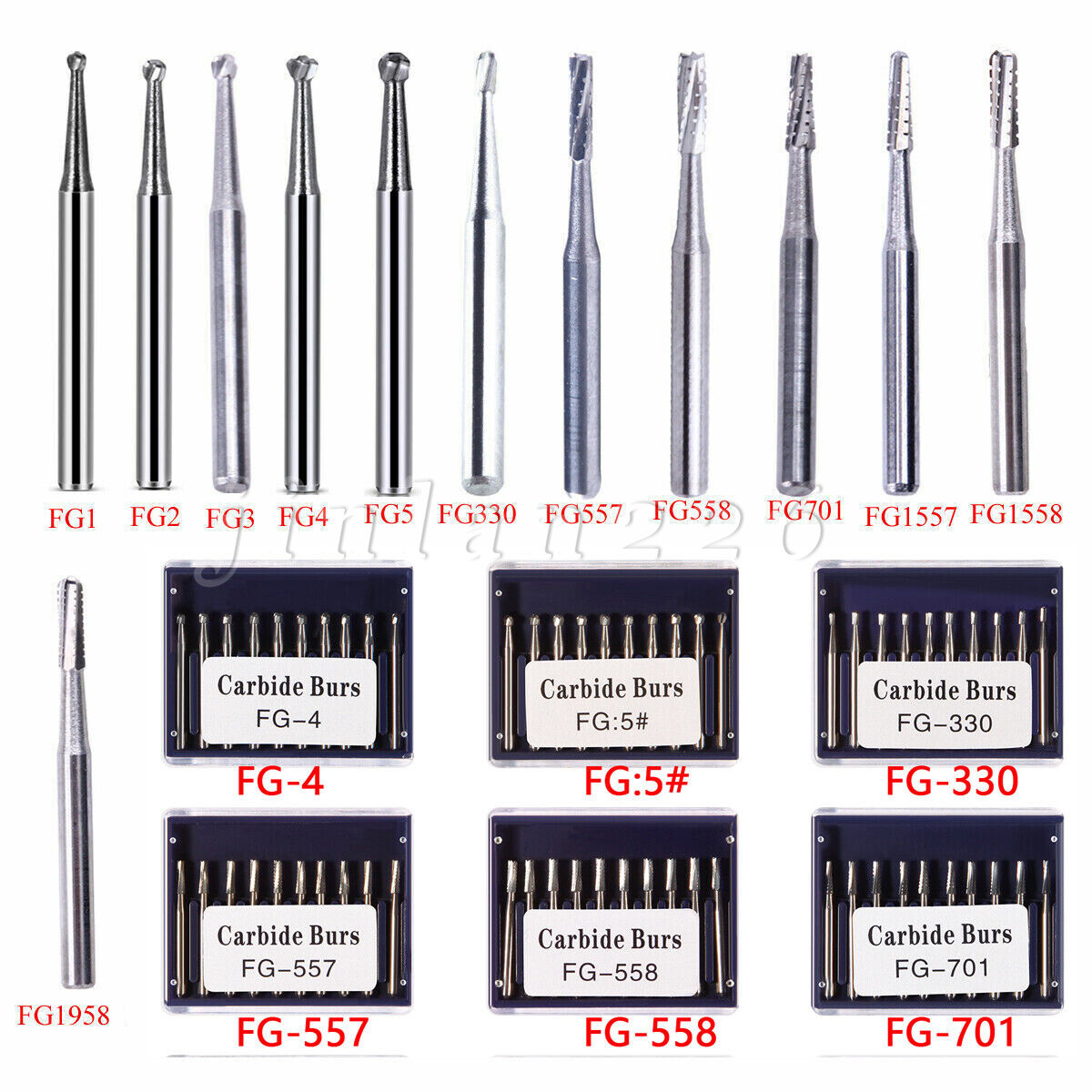10PCS Dental Burs FG 330 557 4 Carbide Burr Friction Grip Round Pear High Speed