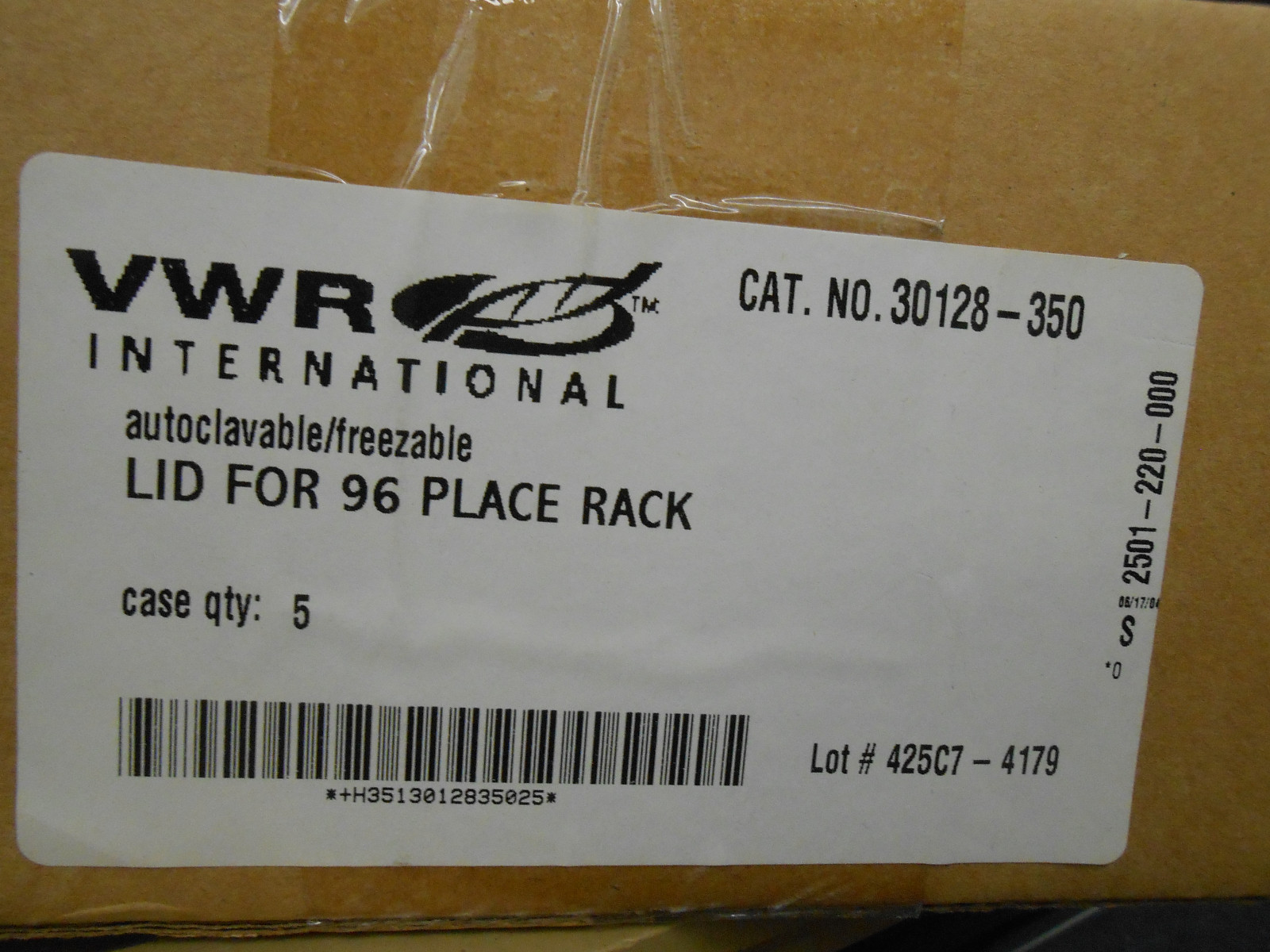 VWR INTERNATIONAL 30128-350 LID FOR 96 PLACE RACK QTY 5