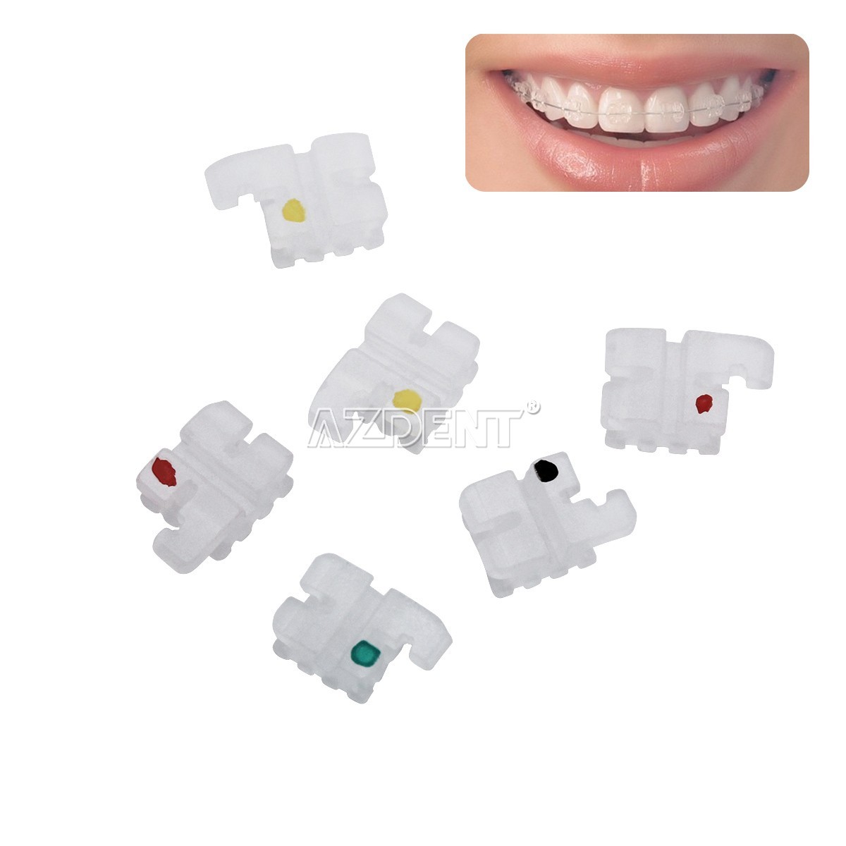 400pcs AZDENT Dental Ortho Ceramic Brace Brackets 5*5 Roth/MBT .022 345 Hooks