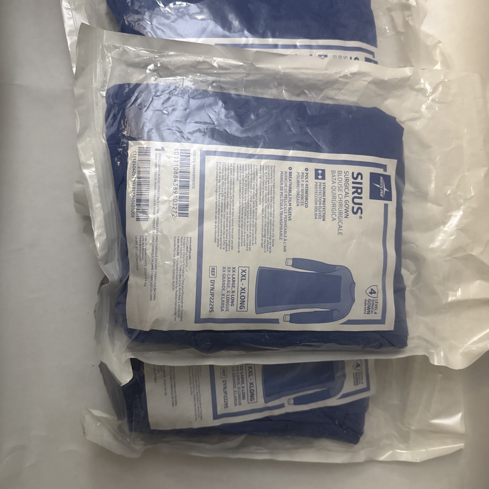 3 Gowns Medline SIRUS Surgical Gown Level 4 Size: XXLARGE-XLONG Poly-Reinforced