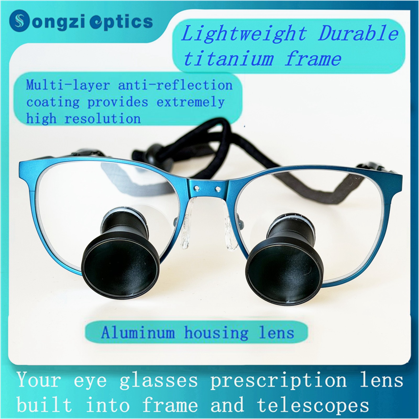 2.5X 3X 3.5X Optional Blue Titanium Frame TTL Dental Surgical Loupes Customized