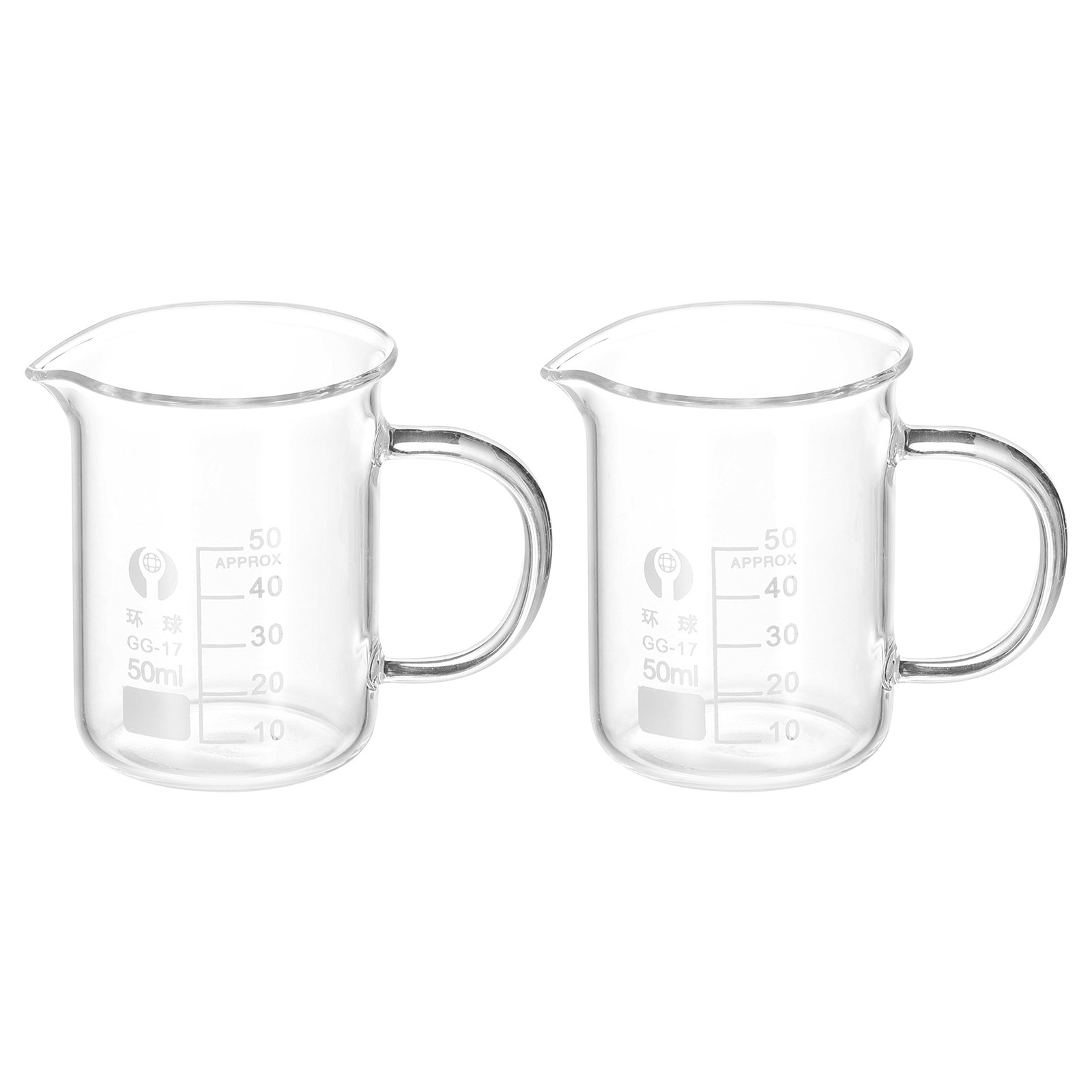 2Pcs 50ml Glass Beaker with Handle, 3.3 Glass Graduated Measuring Cups